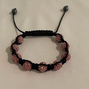 Handmade Bracelet 2.5 inches wide diameter adjustable color pink and black
